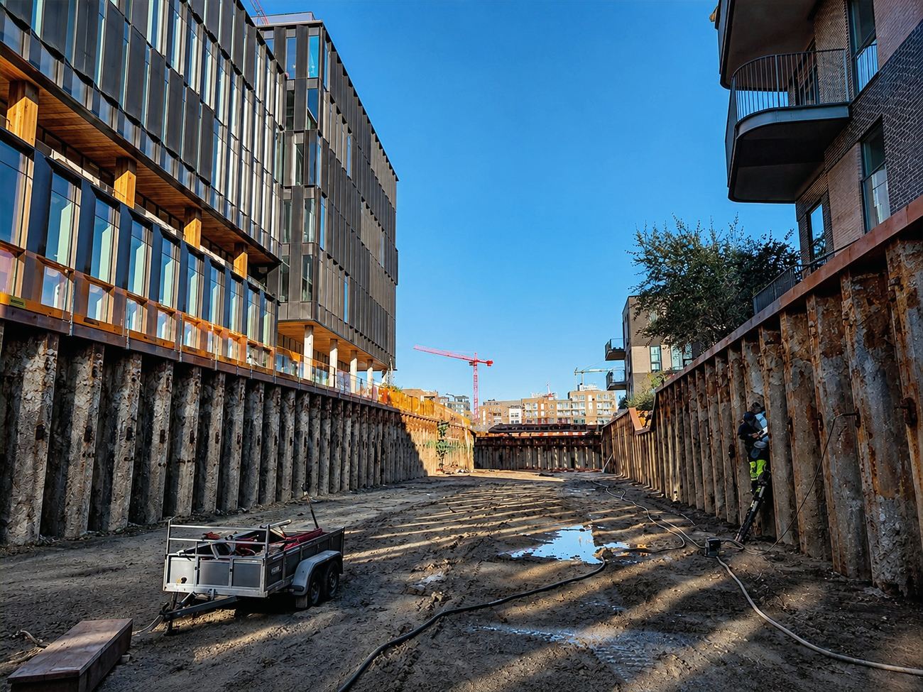 Stor byggeplads med spuns under hovedentreprise styret af Vetter Entreprise